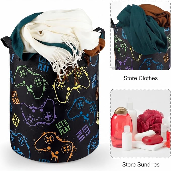 Zhehao 2 Pcs Easter Gamer Laundry Basket Boys Kids Laundry Hamper Gamer Room Decor Gaming Storage Basket Hamper Clothes Organizer Nursery Toy Storage Bin for Gifts Bedroom Bathroom Decoration(Stylish)