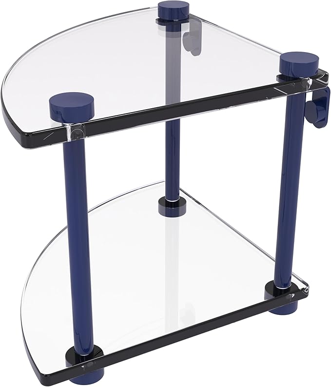 Allied Brass NS-3-MBL Two Tier Corner Glass Shelf, Mediterranean Blue