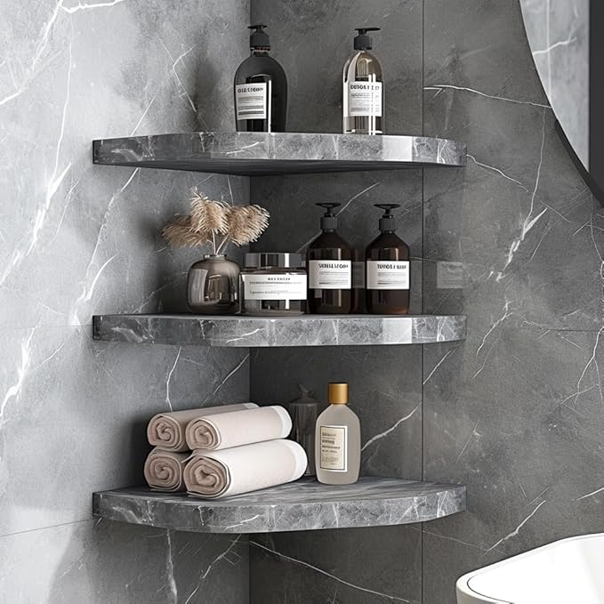 9'' x 9'' x 0.75 Thickness Premium Marble Corner Shelves for Bathroom Wall