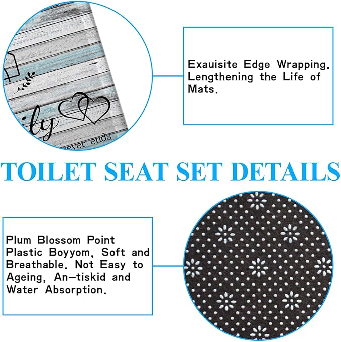 juwute 4Pcs Family Shower Curtain Sets with Non-Slip Rugs, Toilet Lid Cover and Bath Mat, Wood Grain Home Bathroom Decor Set Accessories Waterproof Shower Curtains with 12 Hooks, 72 x 72 Inch