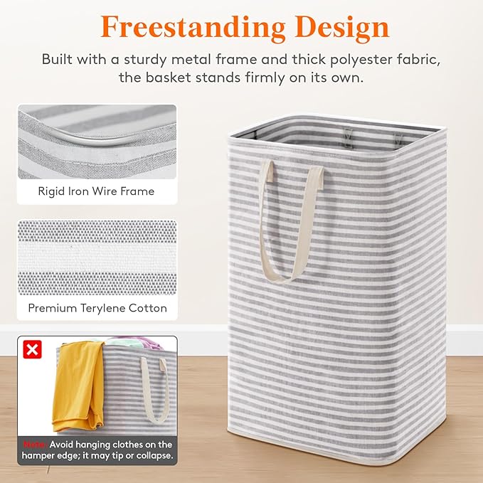 Lifewit 74L Dirty Clothes Laundry Basket, Large Waterproof Laundry Hamper Bag with Reinforced Carry Handles for Bedroom Bathroom College, Gray