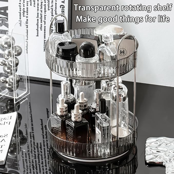 Modern Style Cosmetics Transparent Rotating Storage Rack Turntable Multifunctional Large Capacity Double - Layer Skin Care Products Dressing Table Storage Box Dust - Proof Space - Saving