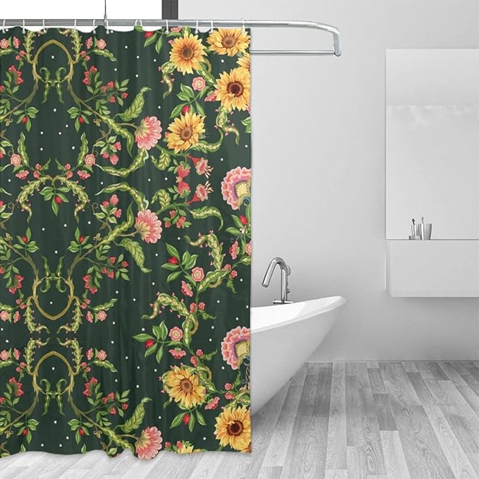 Modern Abstract William Morris Art Waterproof Fabric Shower Curtain,Fantasy Galaxy Boho Floral Sunflower Soft Hotel Quality Cloth Shower Light-Weight & Machine Washable - 72L x66W