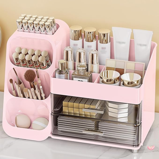 Large Capacity Makeup Organizer Countertop with Makeup Brush Holder for Vanity, Thickened Material, Bathroom Countertop Organizer Skin Care Perfumes Storage, Teen Girl Gifts for 13-25 Year