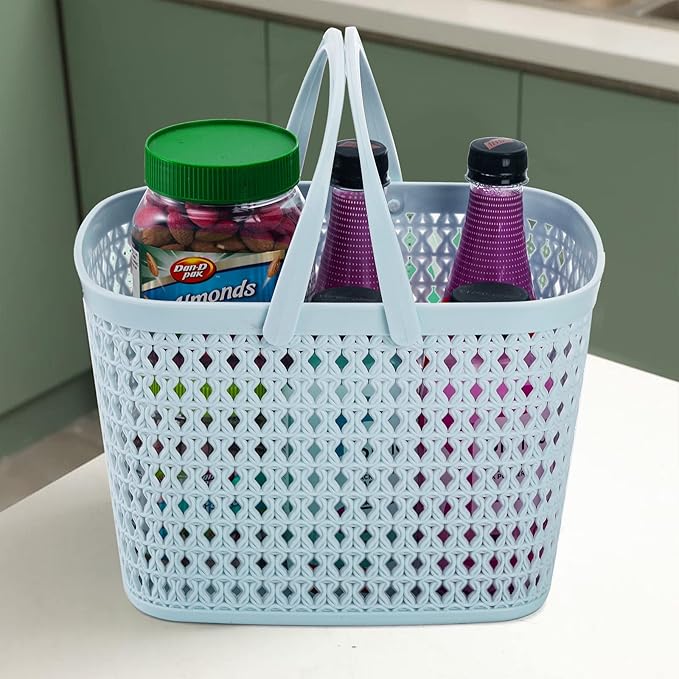 Frcctre 3 Pack Portable Shower Caddy Basket, Plastic Storage Baskets with Handle Plastic Tote Storage Basket Easter Baskets Toiletry Organizer for Bathroom, Kitchen, Pantry, College Dorm