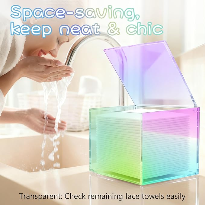 Gradient Acrylic Disposable Face Towel Holder-Compatible with Clean Skin Club Facial Towel XL, Acrylic Face Towelette Storage Box Container, Cosmetic Organizer for Bathroom Countertop Storage