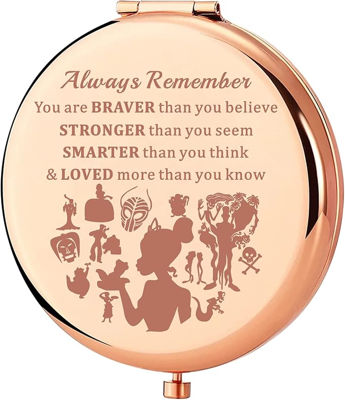 KEYCHIN Frog Princess Pocket Mirror Princess Fairytale Fans Gifts Always Remember You are Braver Stronger Smarter Than You Think Compact Makeup Mirror (Frog Princess-RG)