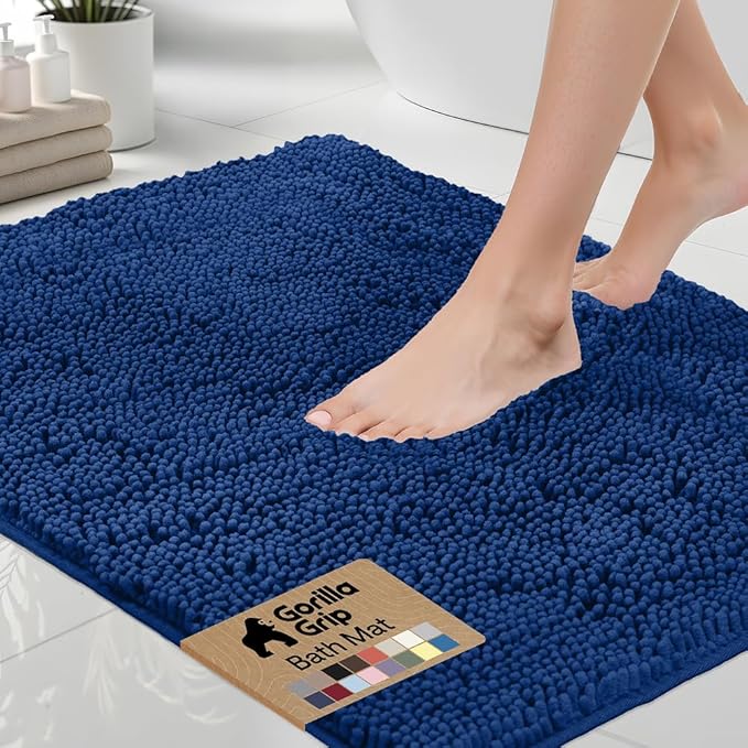 GORILLA GRIP Bath Rug Mat 44x26, Soft Absorbent Chenille, Quick Dry Microfiber Mats, Rubber Backing Washable Shower Floor Rugs, Bathmat Runner, US Designed Bathroom Home Decor Accessories Royal Blue