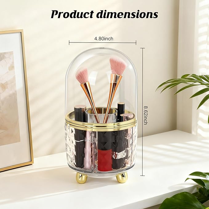360° Rotating Makeup Tool Storage Box with Lid, Makeup Brush Holder, Dust-Proof Rotating Makeup Brush Storage Box, Suitable for Dressing Tables, Ideal Gift for Girlfriends, Wives, and Friends
