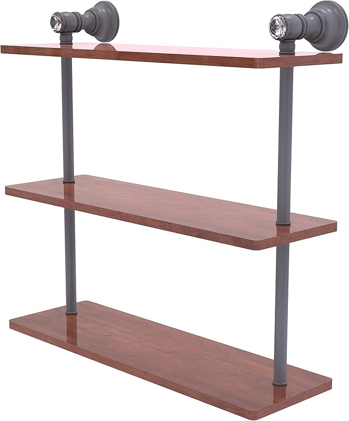 Allied Brass CC-5-16-IRW Carolina Crystal Collection 16 Inch Triple Wood Shelf, Matte Gray