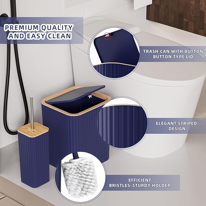 XLHOMO Bathroom Set - 25PC Blue Bathroom Set with Shower Curtain and Rugs, Bathroom Accessories Set, Blue Shower Curtain Set with Bathroom Trash Can