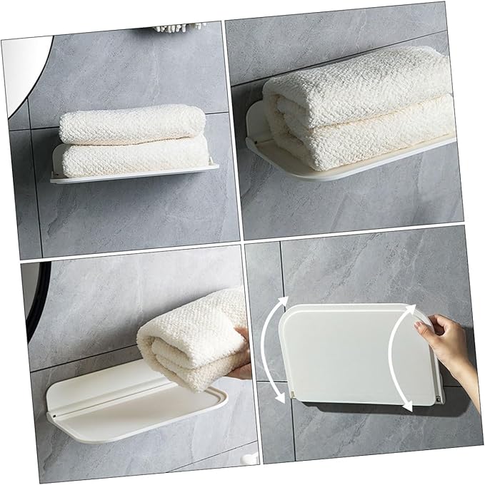 NUOBESTY 2pcs Foldable Wall-Mounted Bathroom Shelves Space-Saving PP Storage Racks for Towels Soap and Toiletries Organization with Compact Folding Design
