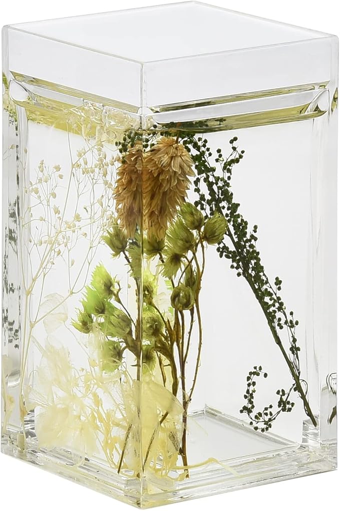 Locco Decor 4 Piece Acrylic Liquid 4D Floating Motion Bathroom Vanity Accessory Set Garden Botanic Green Plants Toothbrush Holder, Tumbler, Soap Dispenser, Soap Dish