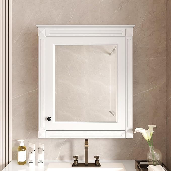 24'' x 27'' Wall Mounted Bathroom Storage Cabinet with Mirror, Medicine Cabinet with Height Adjustable Shelf, Over The Toilet Space