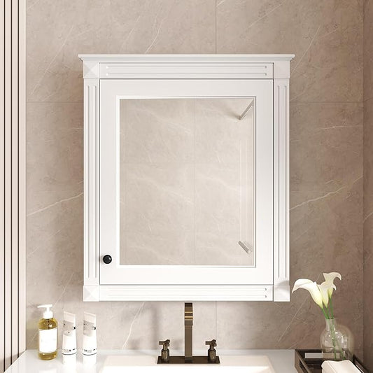 24'' x 27'' Wall Mounted Bathroom Storage Cabinet with Mirror, Medicine Cabinet with Height Adjustable Shelf, Over The Toilet Space