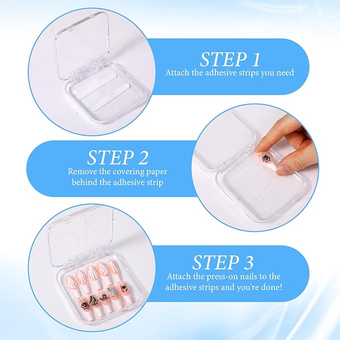 48 PCS Press on Nail Storage Box with 216 PCS Adhesive Double Sided Tape, Nail Packaging for Press Ons Presses on Nails Container Acrylic Nails Display Box for Fake Nailes Storage Display Art Business