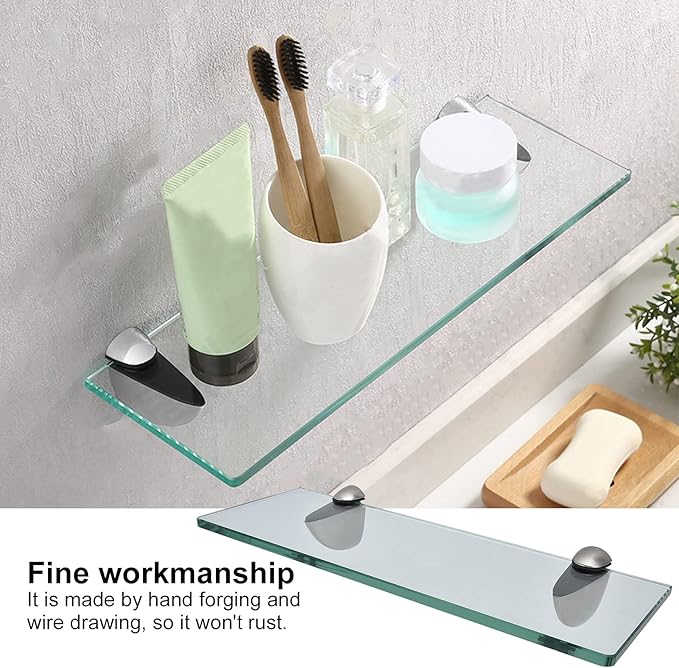 Glass Rack, Modern Design Zinc Alloy Storage Rack Wall Mounted Durable Bathroom Shelf for Home with Tempered Glass for Bathroom Accessory