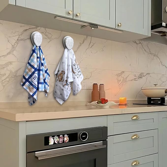 Besuerte Wooden Towel Racks for Bathroom- Set of 2 Self Adhesive Wood Towel Hook, Adhesive Hand Towel Holder, Wooden Hooks for Wall Hanger, Kitchen, Bathroom, Home Decor, Rustic White