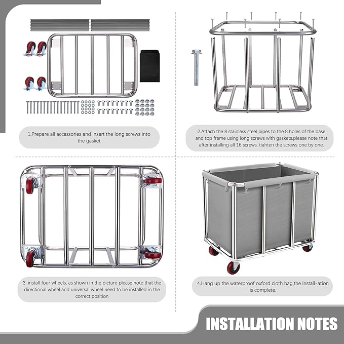 Commercial Laundry Cart with Wheels, 400L Large Rolling Laundry Cart with Steel Frame and Oxford Cloth, Heavy Duty Industrial Laundry Cart for Home,Hotel,Laundry Room, 441 lbs Load (Gray-10)