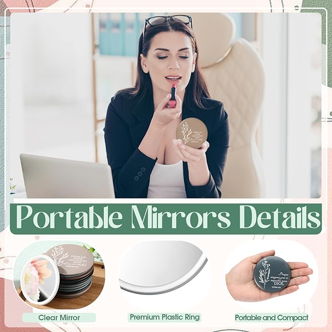 GlikCeil 80 Pcs Christian Compact Mirrors Bulk for Women Inspirational Bible Verse Pocket Mirror Mini Purse Makeup Mirror Christian Church Gift for Mother's Day Mom Church Party Favor (Spanish Bible)