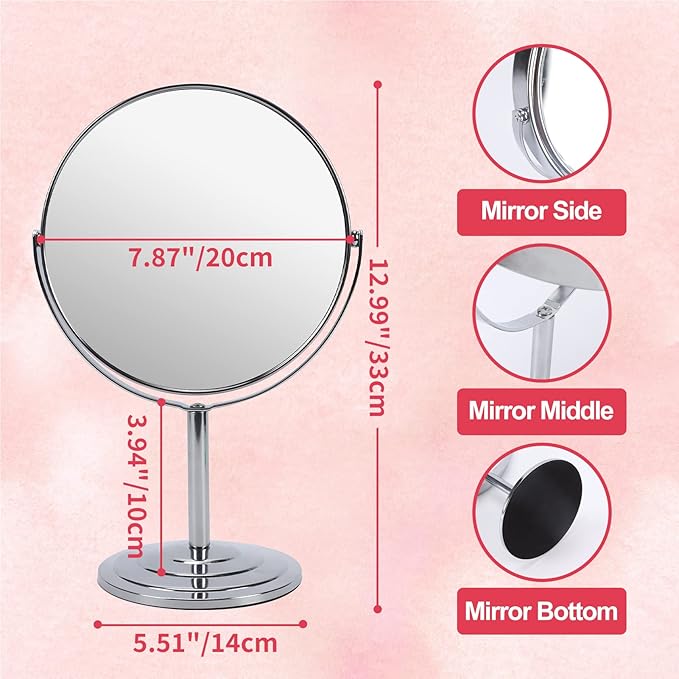 Schliersee 10X Magnifying Makeup Mirror, 8 inch Double Sided Tabletop Mirror, 1X/10X Magnification Standing Swivel Desk Mirror for Dresser Bathroom Bedroom, for Women Girl Gifts
