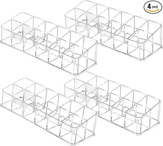 4 PCS Acrylic Lipstick Organizer, Lipstick Holder, 12-Slot Lip Gloss Holder, Beauty Makeup Storage Display Cosmetic Organizer