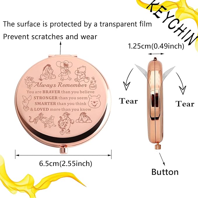 KEYCHIN Honey Bear Pocket Mirror Pig & Donkey & Tiger & Rabbit Fans Gifts You are Braver Stronger Smarter Than You Think Honey Bear Compact Makeup Mirror (Bear-RG)
