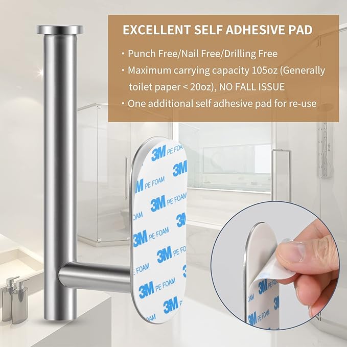 LAYUKI Toilet Paper Holder,Brushed Nickel,Wall Mount, Upgraded Adhesive Toilet Roll Holder,no Drilling,Bathroom/Rv/Washroom,SUS 304 Stainless Steel,Rustproof (Brushed Nickel, 1 Piece)