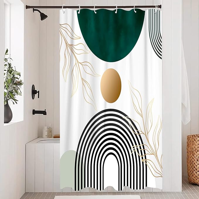 Aipon Green Mid Century Shower Curtain for Bathroom Abstract Boho Shower Curtain Modern Fabric Waterproof Shower Curtains for Bath (36'' × 72'', Green3)