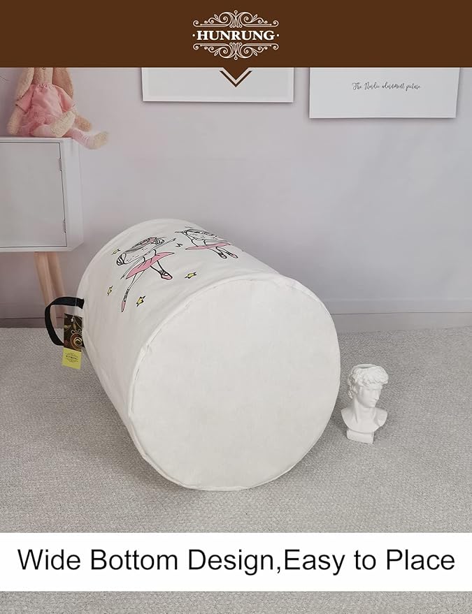 HUNRUNG Laundry Hamper,Large Canvas Fabric Lightweight Storage Basket Toy Organizer Dirty Clothes Collapsible Waterproof for College Dorms, Children Bedroom,Bathroom???Round-Dancing girl???