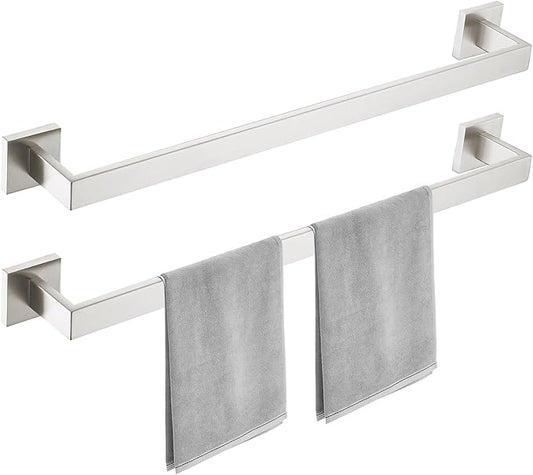 Bathroom Towel Bar Set, 23.6 Inch Wall Mounted Rack, 304 Stainless Steel, D-Shape, 2-Piece Set (Brushed Finish)