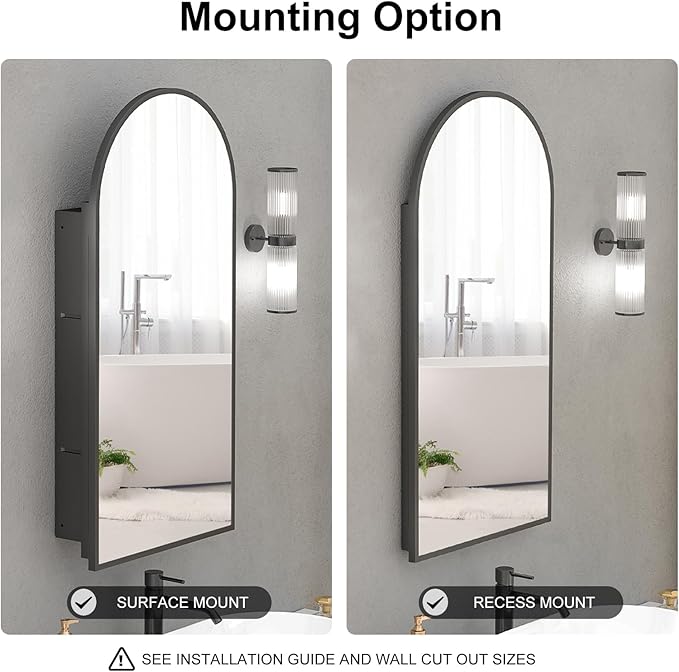 16x31 Black Arched Medicine Cabinet,Recessed Medicine Cabinet with Mirror, Arched Mirror Cabinet with Storage Wall Mounted for Bathroom,Full Assembled
