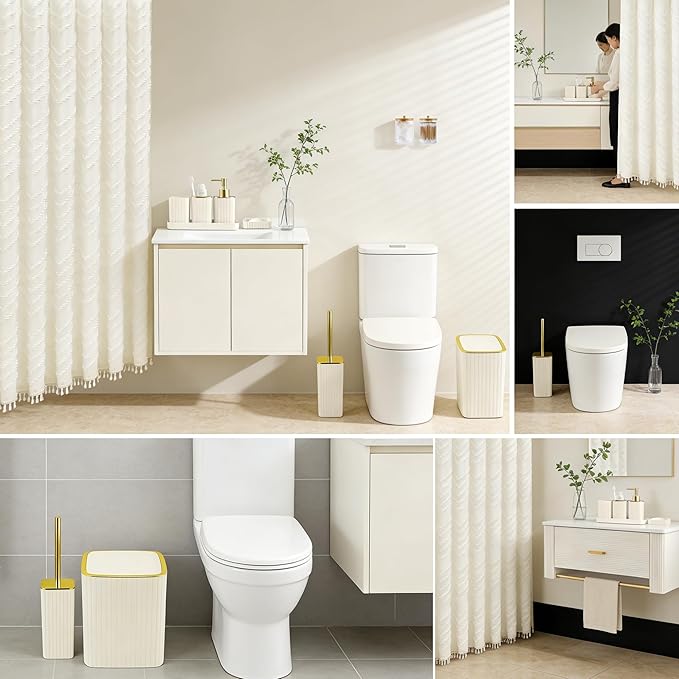 Bathroom Accessories Set-23Pcs Set, Complete Bathroom Decor, Bathroom Set with Shower Curtain & Liner Sets, Trash Can, Soap Dispenser,Modern Bath Essentials (Beige, Bath Set+Shower Curtain Set)