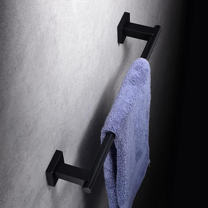Miyili Matte Black 15.75" Towel Bar SUS 304 Stainless Steel Towel Holder for Bathroom or Kitchen Wall Mount, A02B40A