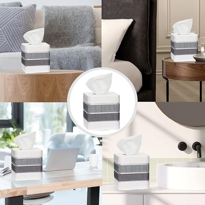 Zahari Home 2pc Modern Line Stylish Bath Accessories Set Waste Basket & Square Tissue Box Cover Classic Contemporary Decorative Beautiful Designs Gray Bathroom Decor Set for Home Modern Bath Set