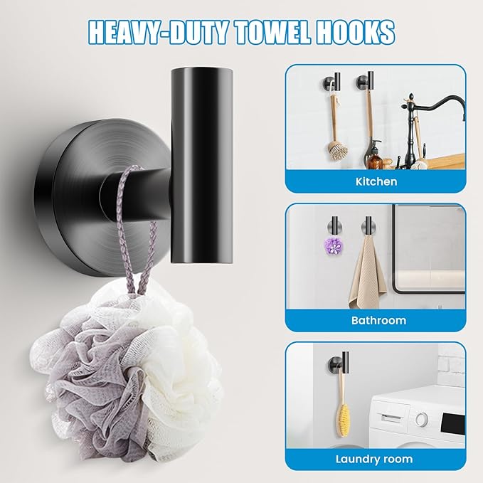 Matte Black 5 Piece Bathroom Hardware Set, SUS304 Stainless Steel Bath Towel Bar Set, 24 Inch Round Bathroom Accessories Kit Wall Mounted, Minimalist Design for All Bathrooms (Matte Black)