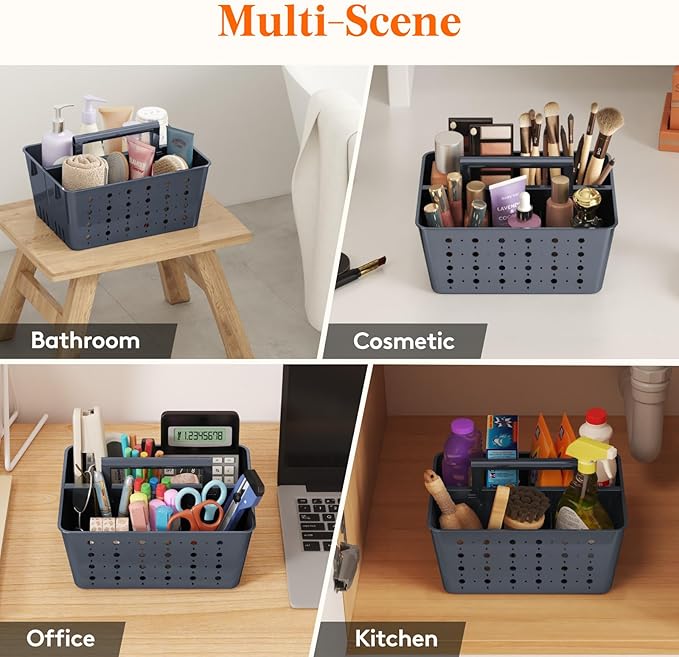 Lifewit Shower Caddy Portable, Plastic Bathroom Organizer with Handle and Holes, Hard Cleaning Basket for Toiletry Storage, College Dorm Essentials, Slate Blue, 1 Pack
