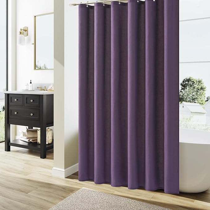 Naturoom Purple Linen Shower Curtain, Country Boho Farmhouse Bath Decor Shower Curtains Neutral Cloth Weighted Textured Fabric Bath Curtain Liner with Hooks, 72x80