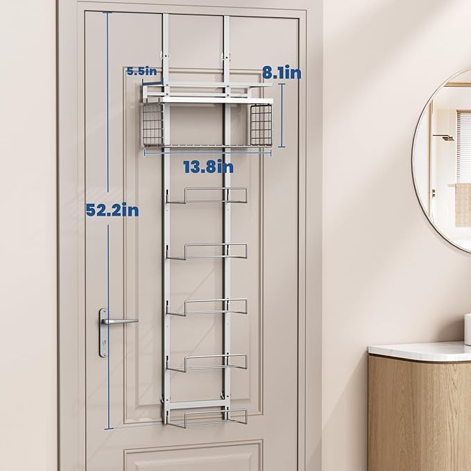 Aetyord Towel Racks for Bathroom Over The Door Towel Racks Towel Storage Organizer with Metal Shelf Basket for Bathroom Rv Camper (7-Tier Silver)