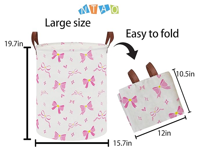 NTAOHAMPER Laundry Hamper,Laundry Basket,Baby Nursery Hamper,Waterproof Storage Bin,Clothes Organizer Basket,Room Decor(Ribbon Bow)