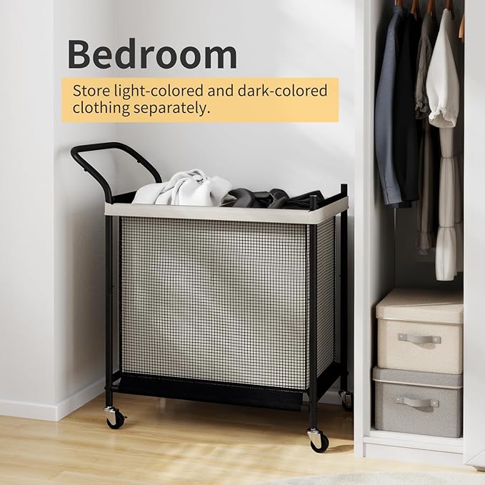 Laundry Hamper with Wheels,Laundry Basket with Removable and Washable Liner Bag, Metal-frame Laundry Cart with Handle for Bedroom, Bathroom, Dorm Room, Laundry Room (120L)