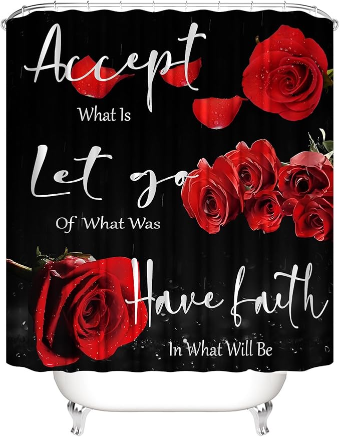 Yddsky 4 Pcs Red Rose Shower Curtain Sets with Rugs Black Blessed Bathroom Sets with Shower Curtain and Rugs Bathroom Curtains Shower Set with Toilet Lid Cover for Women Bathroom Decor Accessories