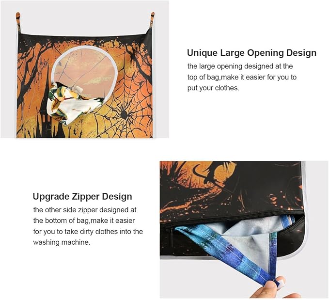 Witch Castle Halloween Door Hanging Laundry Hamper Bag with Free Adjustable Stainless Steel Hooks Dirty Clothes Hamper Extra Large Over the Door Laundry Hamper 29.5X20inch 2Pack
