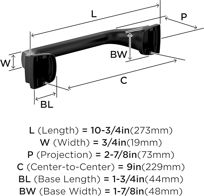 Amerock Revitalize Matte Black 9 inch (229mm) Towel Bar, BH36035MB