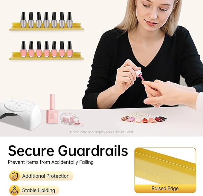 Wall-Mounted Nail Polish Rack, Set of 6 Triangular Gold Nail Polish Shelf Lipstick Perfume Cosmetic Display Shelf for Home Spa Nail Salon Shop