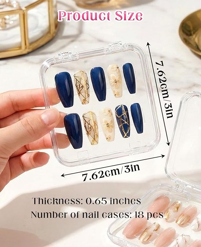 18PCS Press on Nail Packaging Case, False Nail Storage Boxs Container Holder with 60Pcs Adhesive Double