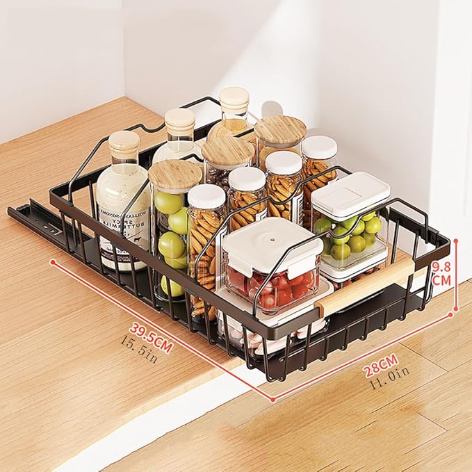 GarveeHome Pull Out Cabinet Organizer Expandable Slide Out Drawer Organizers, No Drill Pull Out Drawers Adhesive Compatible Framed Cabinets Shelves for Kitchen Pantry