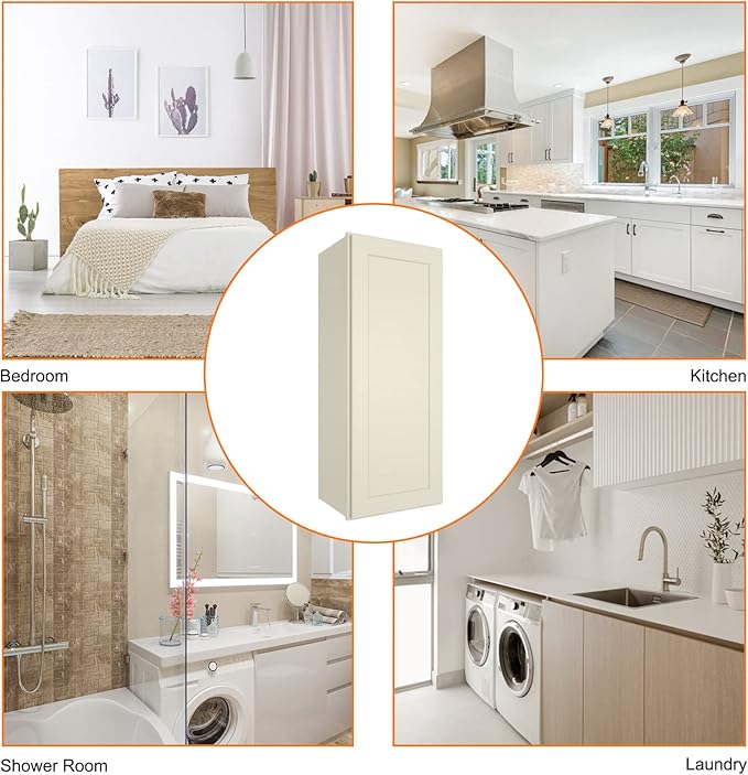 ROOMTEC Wood Wall Cabinet, RTA Single Door Medicine Cabinet with Adjustable Shelves and Soft-Close Door for Kitchen, Bathroom, and Laundry. 12" D*12" W*42" H, Shaker Antique White