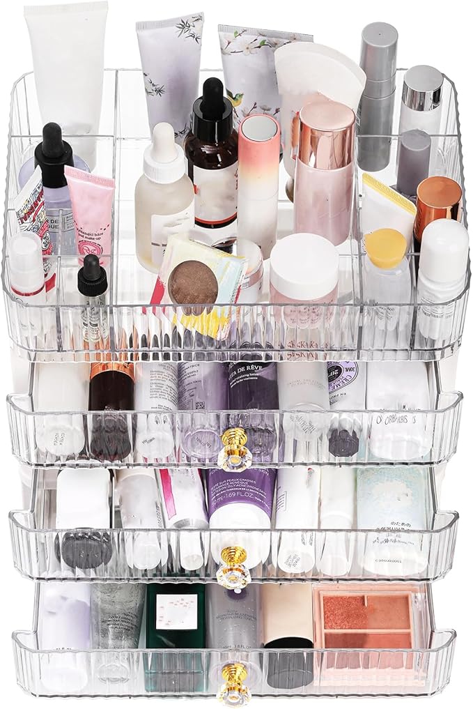 Coloch Plastic Makeup Organizer with 3 Drawers, Cosmetics Display Case for Vanity Countertop Organization Box for Makeup, Skincare, Lipsticks, Jewelry, Bathroom, Bedroom
