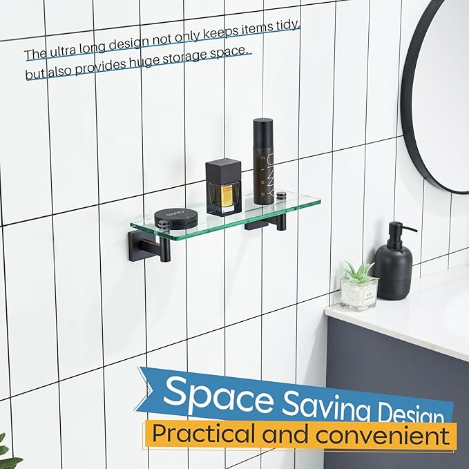 KOKOSIRI 12-Inch Bathroom Shelves Glass Floating Shelf Toilet Roll Holder Toilet Paper Holder Stainless Steel Oil Rubbed Bronze B1105ORB-L12+B2005ORB